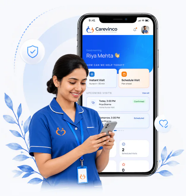 Carevinco mobile app showing home-care visit updates