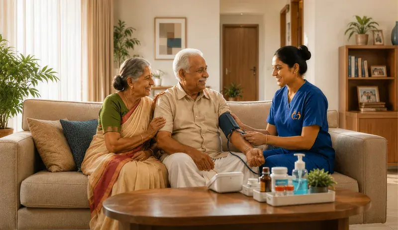 A Carevinco home nurse supporting an older couple